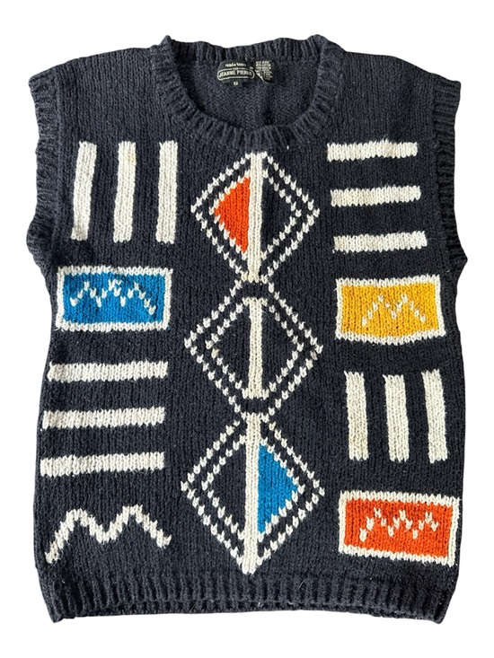 Sweaters - Jeanne Pierre 80’s geometric knit cotton sleeveless sweater vest